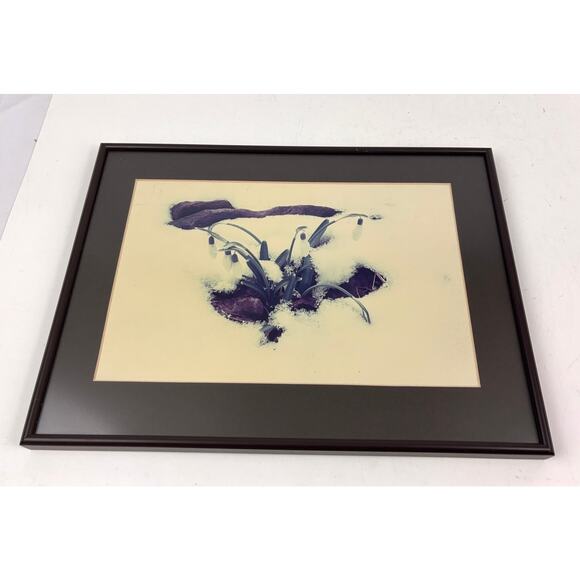 Vintage White Flower in Snow Print Matted and Framed Wall Decor Art - Picture 7 of 10